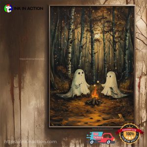 Cute Ghosts At Campfire Halloween Wall Art 2