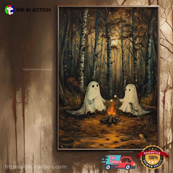 Cute Ghosts At Campfire Halloween Wall Art