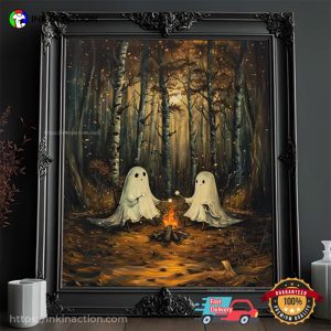 Cute Ghosts At Campfire Halloween Wall Art 3