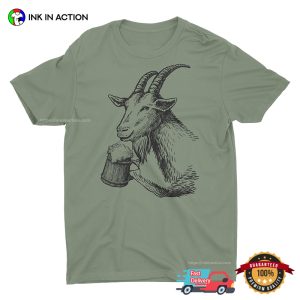 Goat Drinking Beer Graphic T shirt 1