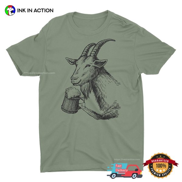 Goat Drinking Beer Graphic T-shirt