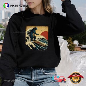 Godzilla Surfing The Great Wave Off Hokusai Funny T-shirt