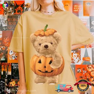 Halloween Teddy Bear Pumpkin Comfort Colors Shirt 3