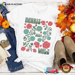 Harris Walz 2024 Floral Comfort Colors T shirt 1