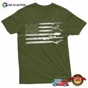 Hunting and Fishing America Flag Camping Activity T shirt 1