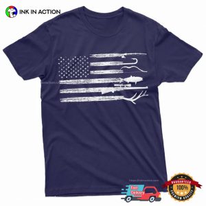 Hunting and Fishing America Flag Camping Activity T shirt 3