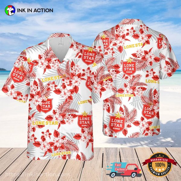 Lone Star Red Hibiscus Pattern Aloha Shirt