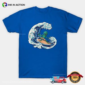 Martian Alien Surfing on a Great Wave Funny T shirt 3