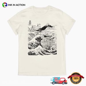 Mountaint Fujiyama the great wave painting T shirt 3