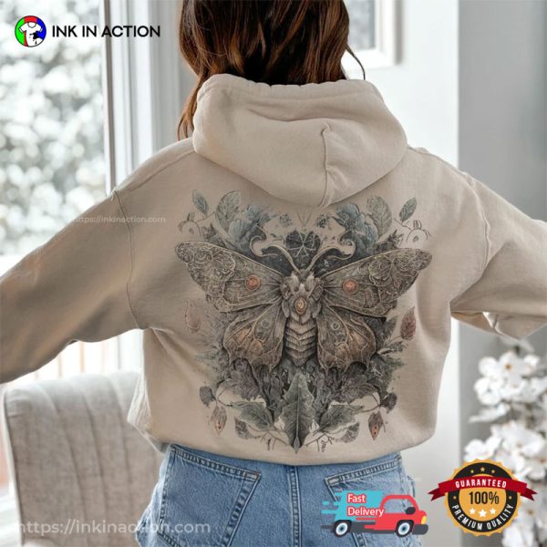 Nature Forest Moth Vintage Art Back T-shirt