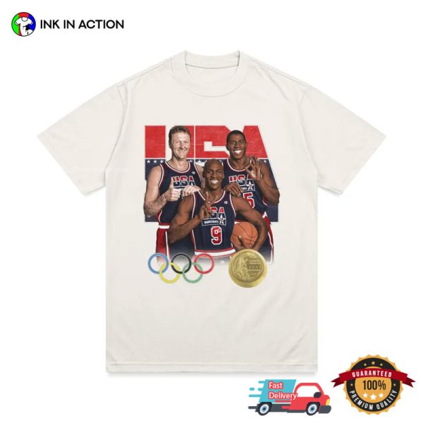 Olympic 2024 Champions USA Men’s Basketball Team Retro Style T-shirt