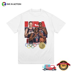 Olympic 2024 Champions USA Men's Basketball Team Retro Style T shirt 4