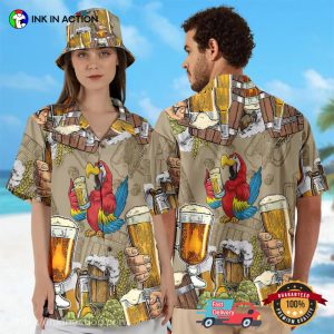 Parrot Drinking Beer Funny Beer Hawaiian Shirt