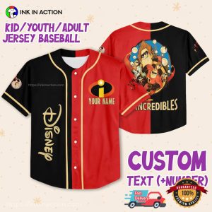 Personalized Disney The Incredibles Black N Red Baseball Jersey 2