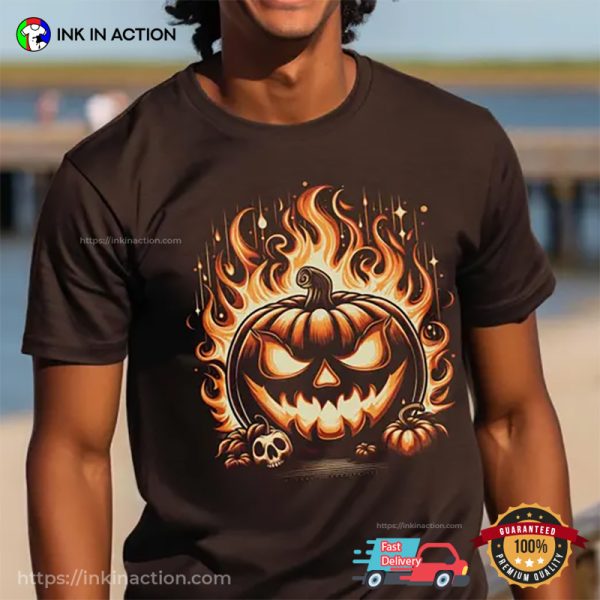 Pumpkin On Fire Gothic Horror Halloween Shirt