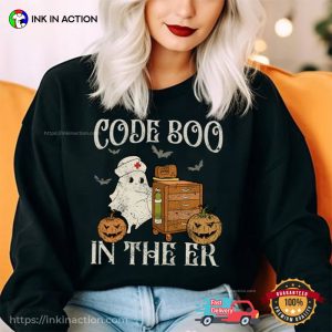 Retro Halloween Code Boo In The ER Nurse Comfort Colors Tee 3