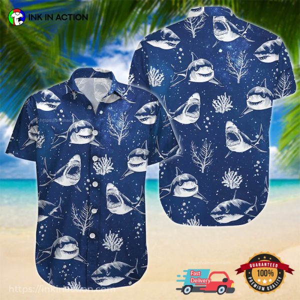 Shark And Ocean Blue Hawaiian Shirt