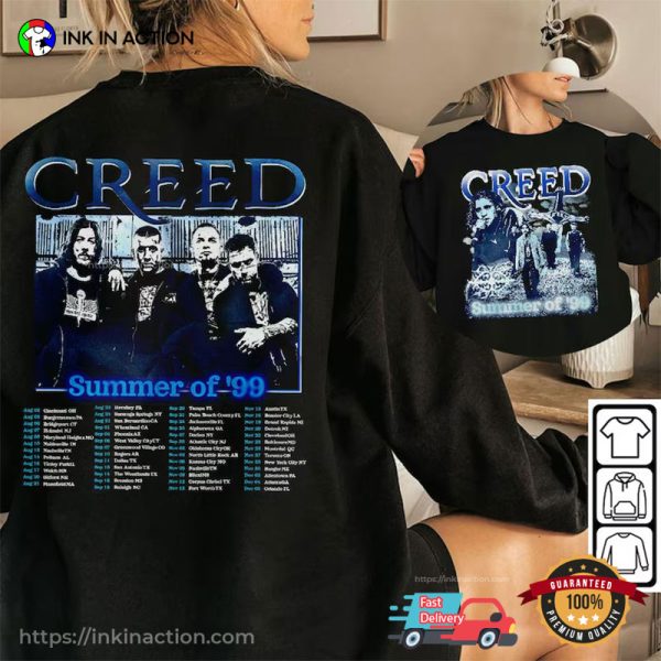 Summer Of ’99 Rock Country Music Tour 2024 Creed Schedules 2 Sided T-shirt