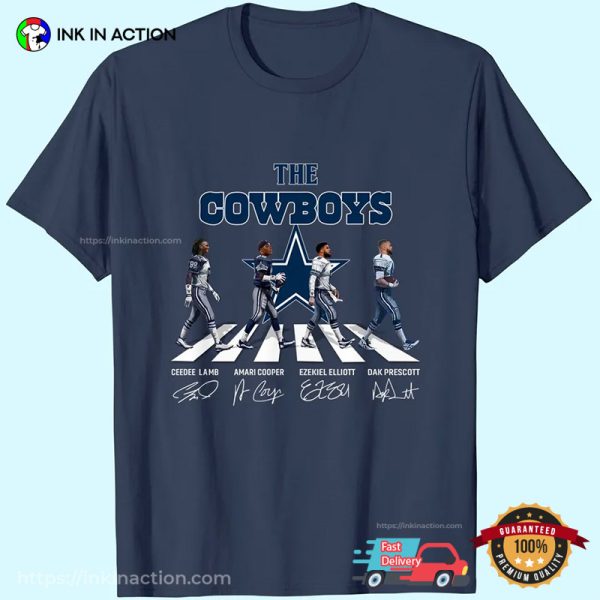 The Cowboys Stars Abbey Road Crossing Signatures Football T-shirt