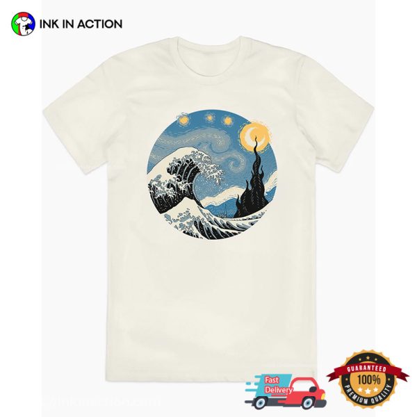 The Great Wave Starry Night Art T-shirt