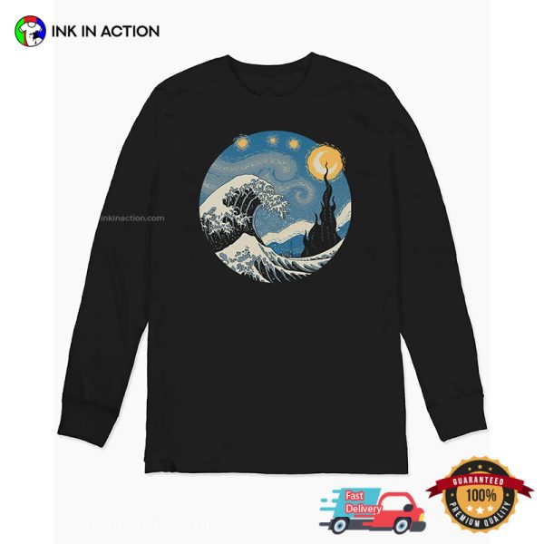 The Great Wave Starry Night Art T-shirt