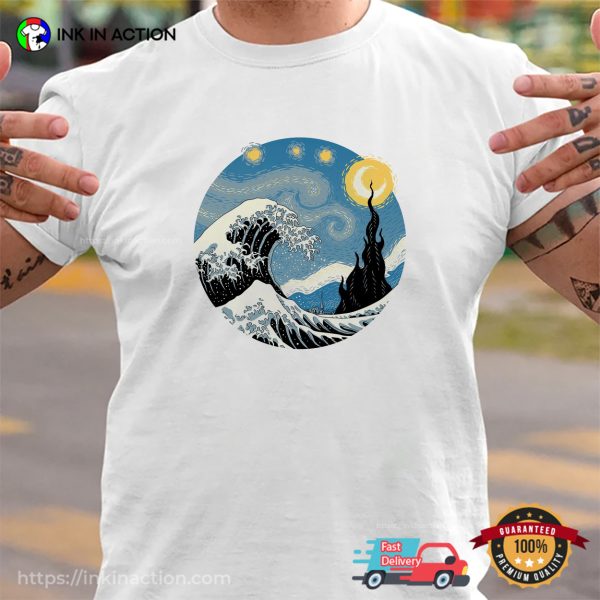 The Great Wave Starry Night Art T-shirt