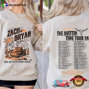 The Quittin Time Tour 2024 Country Music Singer Zach Bryan Vintage Tee