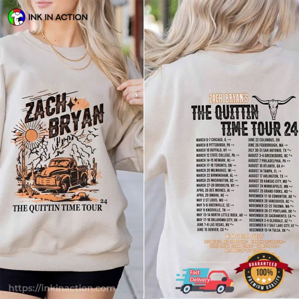 The Quittin Time Tour 2024 Country Music Singer Zach Bryan Vintage Tee