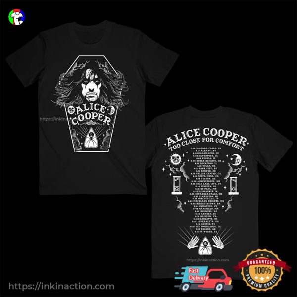 Too Close For Comfort Tour Dates Retro Alice Cooper 2 Sided T-shirt