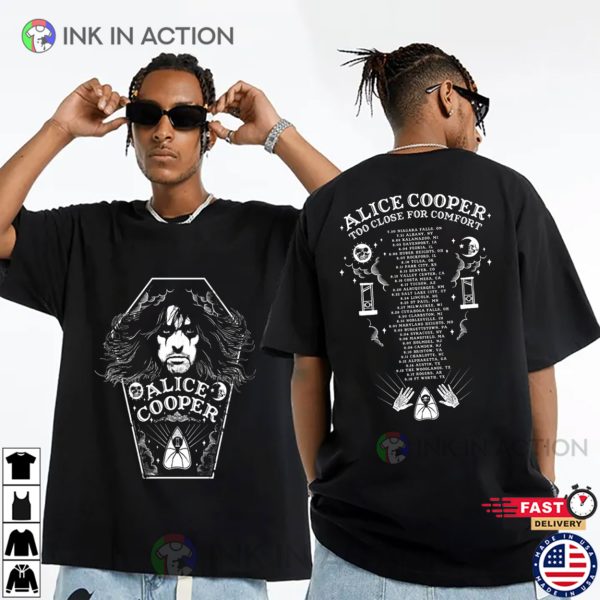 Too Close For Comfort Tour Dates Retro Alice Cooper 2 Sided T-shirt