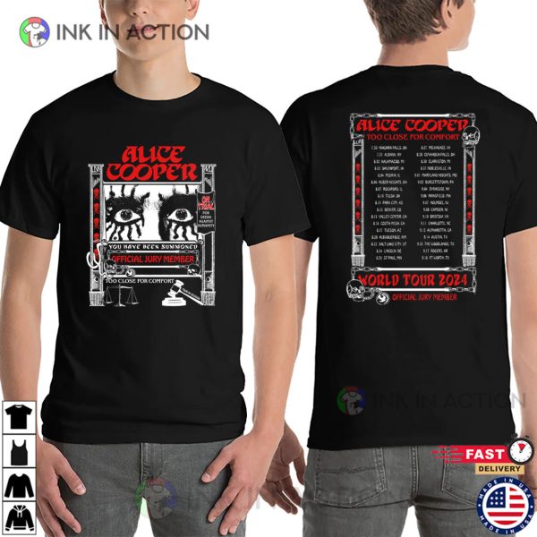 Too Close For Comfort World Tour 2024 Alice Cooper Heavy Rock 2 Sided T-shirt