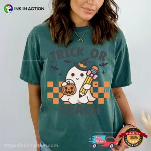 Trick Or Teach Ghost Teacher Comfort Colors Tee 2