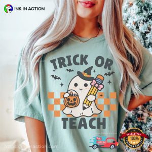 Trick Or Teach Ghost Teacher Comfort Colors Tee 3