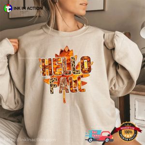 Vintage Hello Fall Maple leaves Unisex T shirt 4