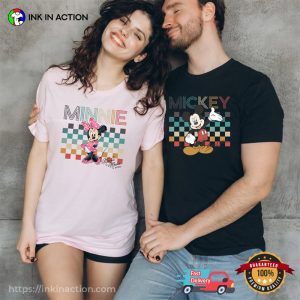 Watercolor Mickey and Minnie Checkered Couple Matching Comfort Colors Tee 2