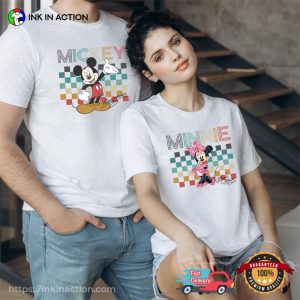 Watercolor Mickey and Minnie Checkered Couple Matching Comfort Colors Tee 3