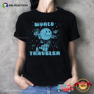 World Traveler Vintage Smiley Face Traveler Graphic Tee 1