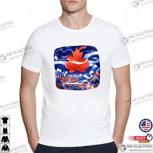 canada thanksgiving Maple Leaf Aurora Night Sky Art Tee 1