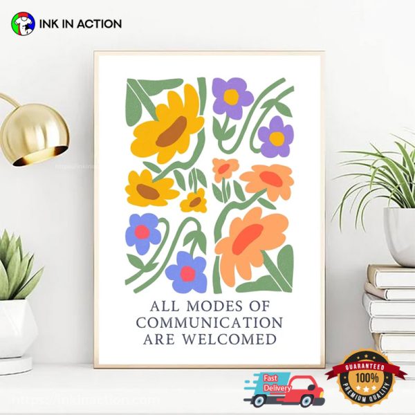 All Modes Of Communication Are Welcomed Floral SLP Therapy Poster