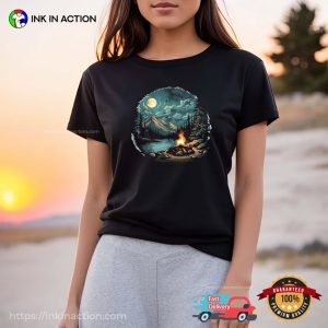 Camping Bonfire Night Full Moon Sky T shirt 2