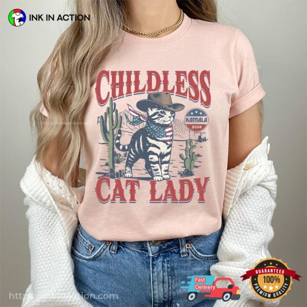 Childless Cat Lady For Kamala 2024 Western Cowboy Cat Comfort Colors T-shirt