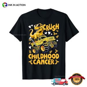 Crush Childhood Cancer Awareness Gold Dinosaur T shirt 1