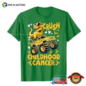 Crush Childhood Cancer Awareness Gold Dinosaur T shirt 2