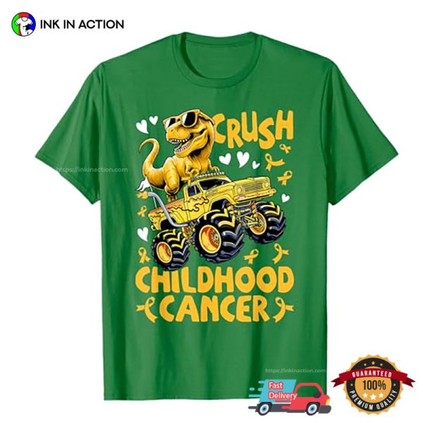 Crush Childhood Cancer Awareness Gold Dinosaur T-shirt