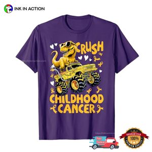 Crush Childhood Cancer Awareness Gold Dinosaur T shirt 3