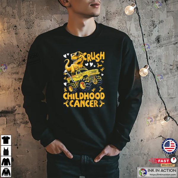 Crush Childhood Cancer Awareness Gold Dinosaur T-shirt