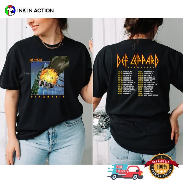 Def Leppard Pyromania Tour Date 2 Sided T-shirt