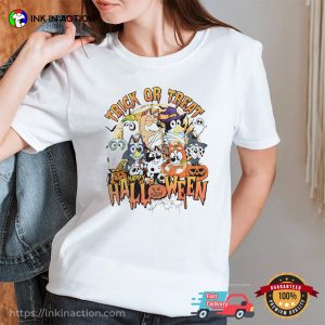 Dog Family Bluey Trick or Treat Cartoon T shirt 2