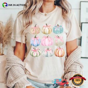 Fall Cute Bows Pumpkins T shirt 2