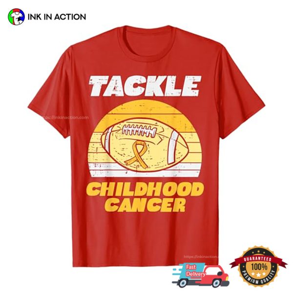 Football Tackle Childhood Cancer Retro Awareness T-shirt